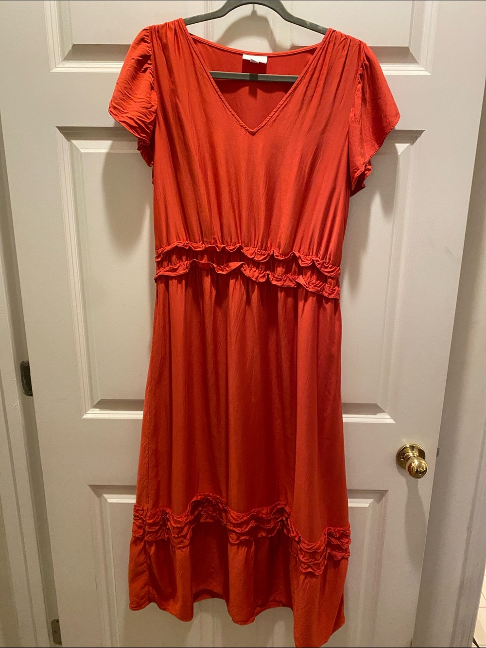 J. Jill Vibrant Orange V-Neck Ruffle Midi Dress